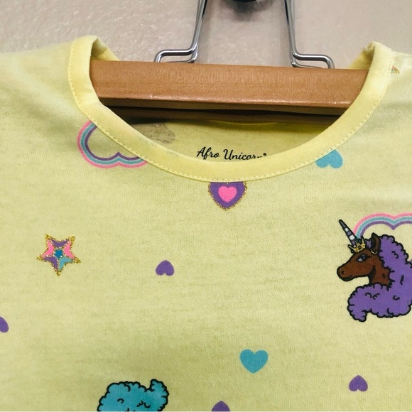 Afro Unicorn Unique Magical Toddler Girls Yellow Print Short Sleeves Dress Sz 4T - Picture 3 of 9